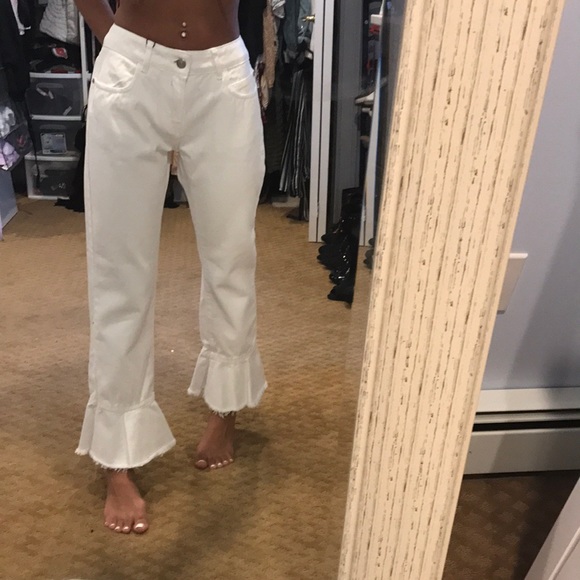 ruffle hem jeans white
